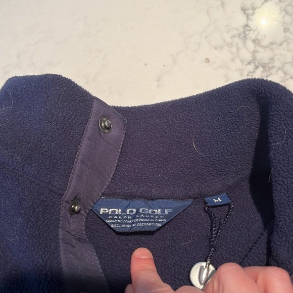 Polo Ralph Lauren Men's M 1/4 Snap NAVY  L/S Fleece Pullover Zip Pockets - Picture 5 of 6